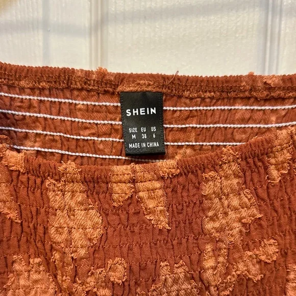 SHEIN Rust Floral Puff Sleeve Blouse - Picture 4 of 4